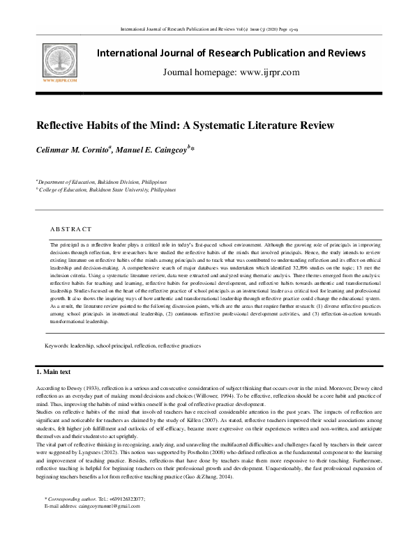 (PDF) Reflective Habits of the Mind: A Systematic Literature Review