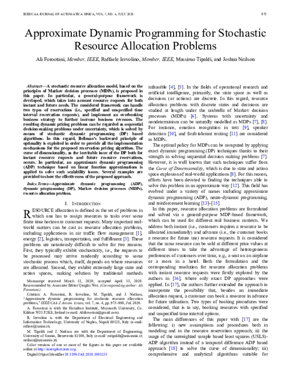 (PDF) Approximate Dynamic Programming for Stochastic Resource ...