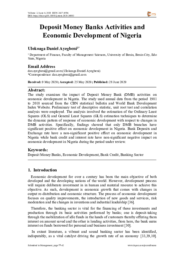 (PDF) Deposit Money Banks Activities and Economic Development of