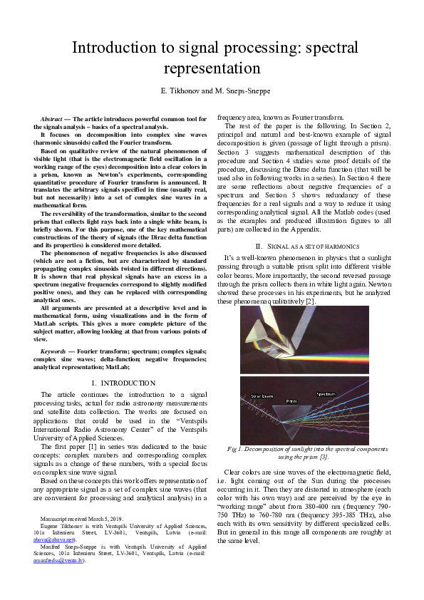 (PDF) Introduction to signal processing: spectral representation