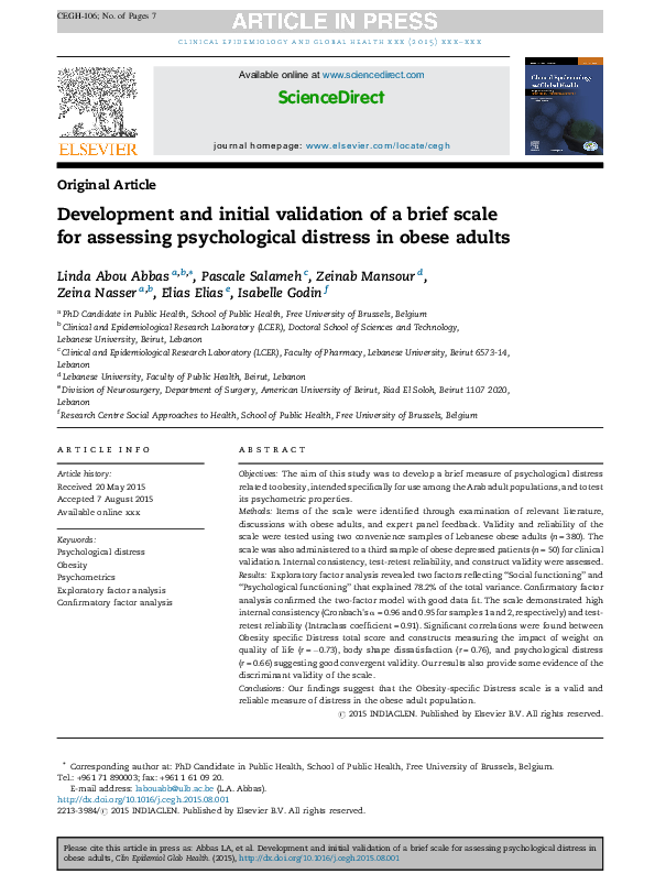 (PDF) Development and initial validation of a brief scale for assessing ...