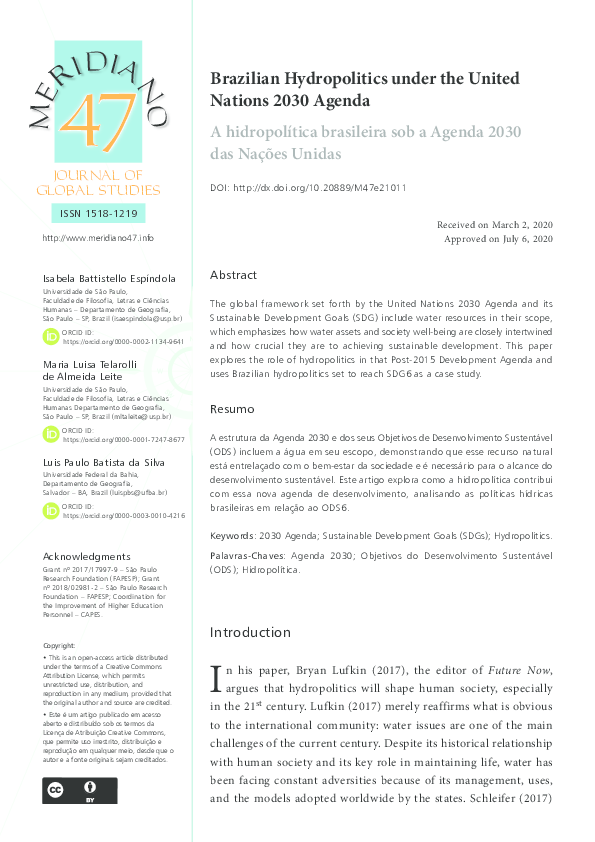 Pdf Brazilian Hydropolitics Under The United Nations 2030 Agenda A Hidropolítica Brasileira Sob A Agenda 2030 Das Nações Unidas Luis Paulo Academia Edu<script async src=