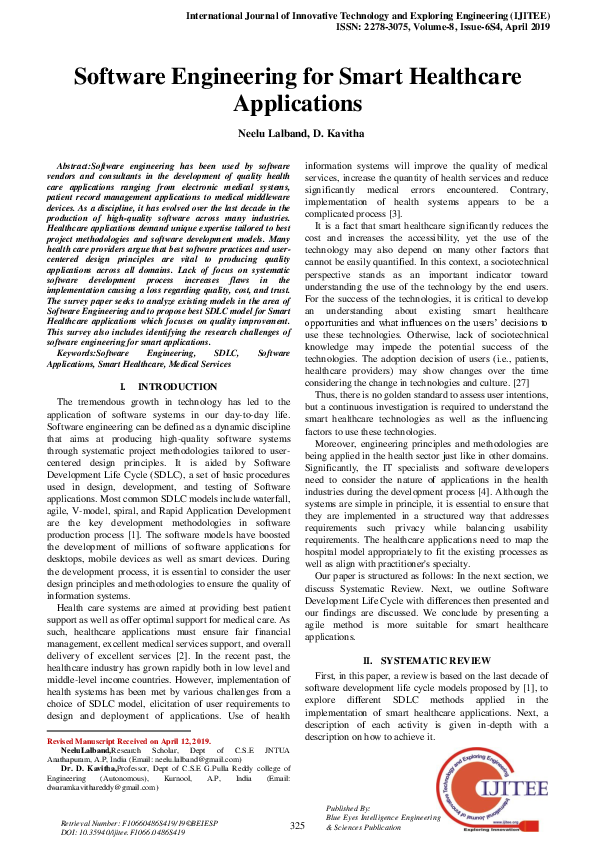 (PDF) Software Engineering for Smart Healthcare Applications