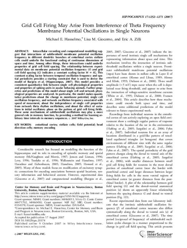 (PDF) Grid cell firing may arise from interference of theta frequency ...