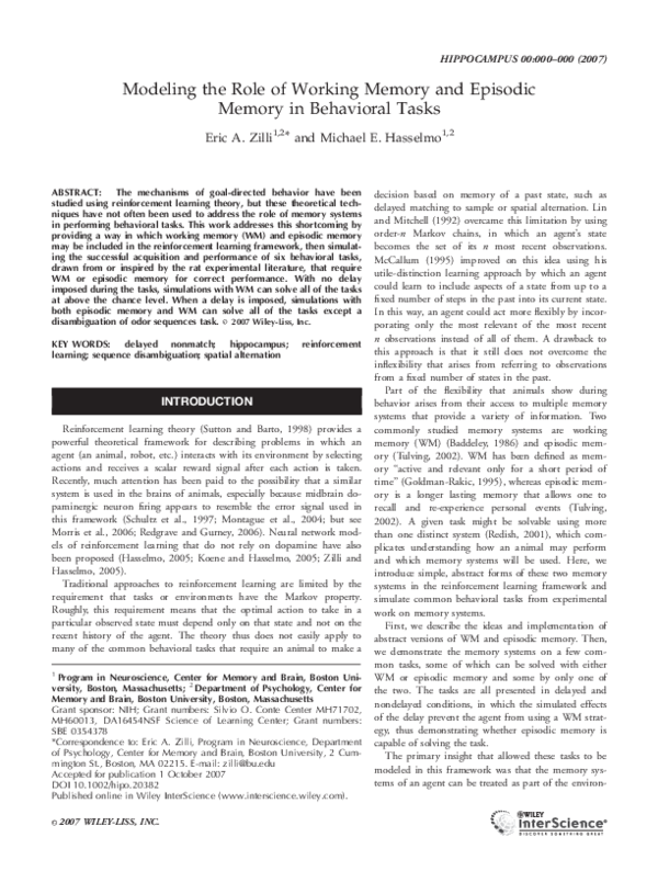 (PDF) Modeling the Role of Working Memory and Episodic Memory in ...