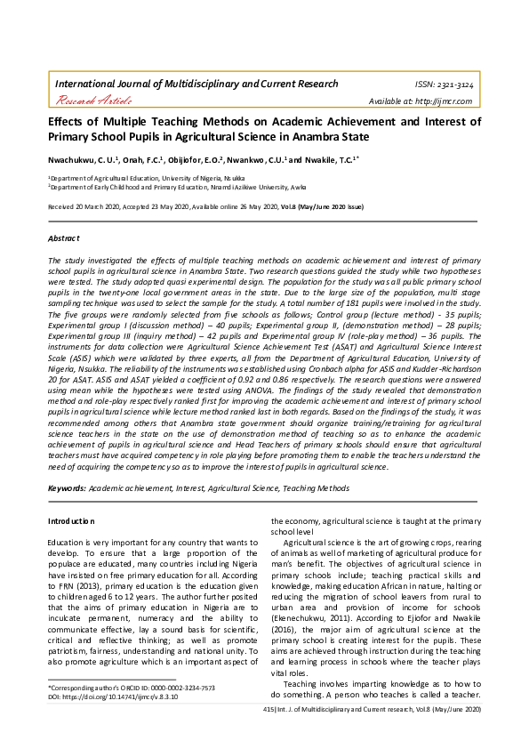 (PDF) Effects of Multiple Teaching Methods on Academic Achievement and ...