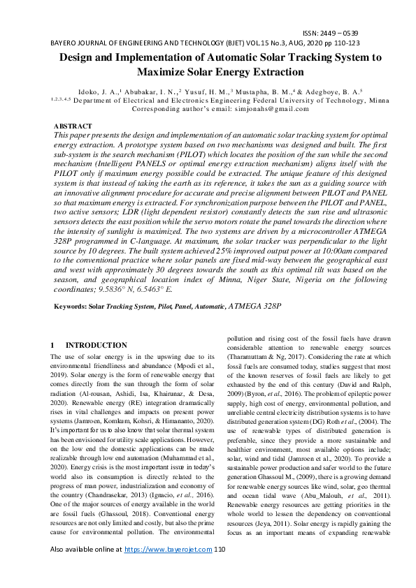 (PDF) Design and Implementation of Automatic Solar Tracking System to ...