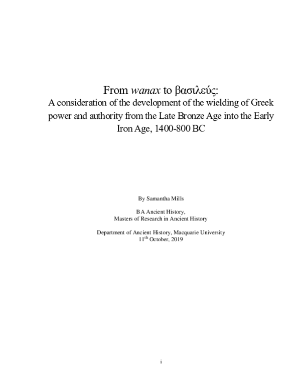 (PDF) From wanax to basileus A consideration of the development of the
