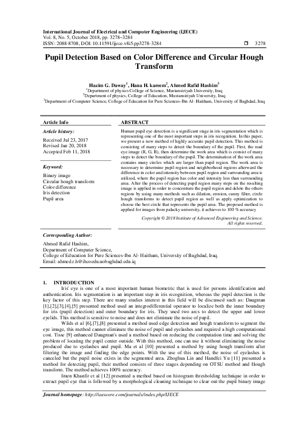 (PDF) Pupil Detection Based on Color Difference and Circular Hough ...