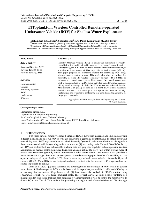 (PDF) FIToplankton Wireless Controlled Remotelyoperated Underwater