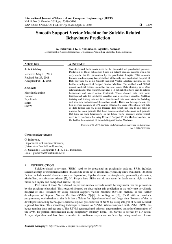 (PDF) Smooth Support Vector Machine for Suicide-Related Behaviours ...