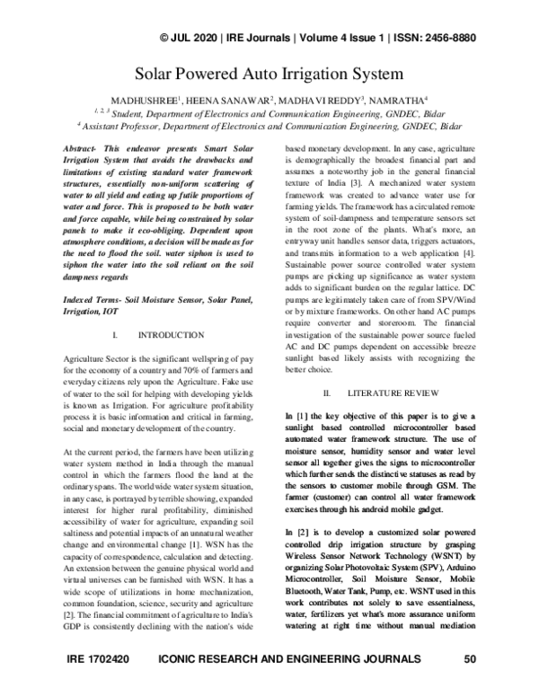 (PDF) Solar Powered Auto Irrigation System IRE Journals and Heena