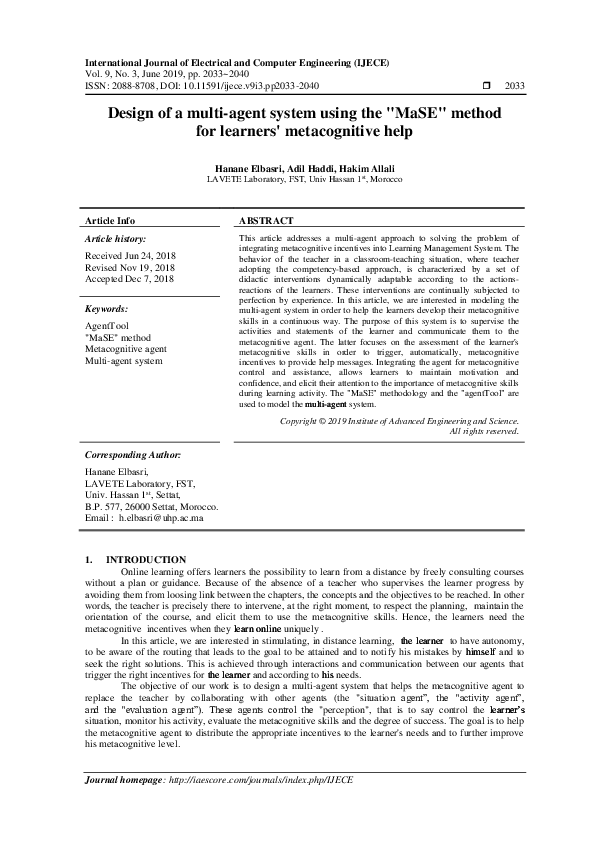(PDF) Design of a multi-agent system using the 