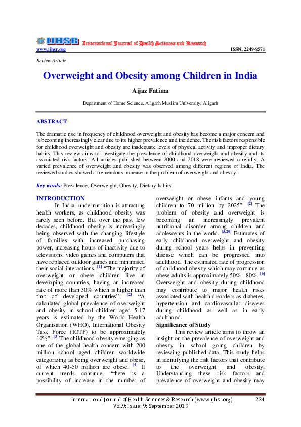 (PDF) Overweight and Obesity among Children in India