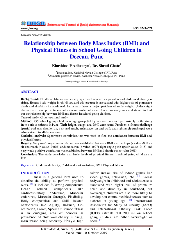 (PDF) Relationship between Body Mass Index (BMI) and Physical Fitness ...