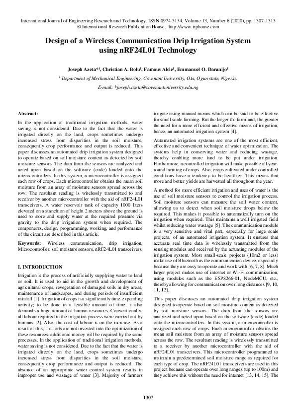 (PDF) Design of a Wireless Communication Drip Irrigation System using ...