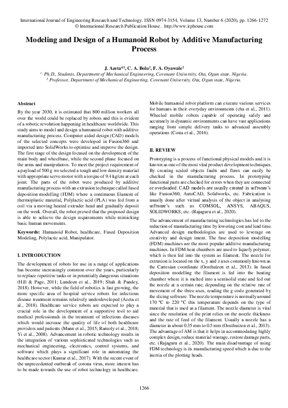 (PDF) Modeling and Design of a Humanoid Robot by Additive Manufacturing