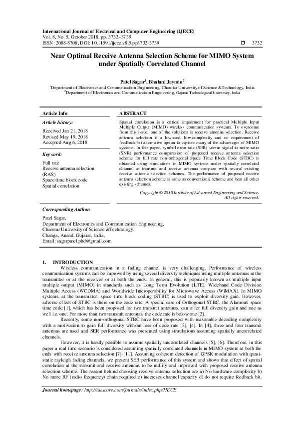 (PDF) Near Optimal Receive Antenna Selection Scheme for MIMO System ...