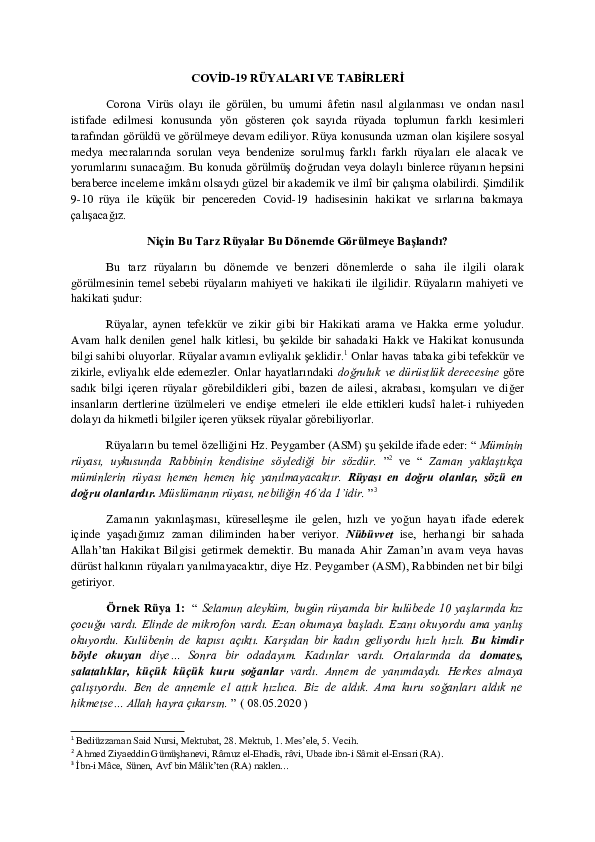 (DOC) COVİD-19 RÜYALARI VE TABİRLERİ | Erdem Akça - Academia.edu