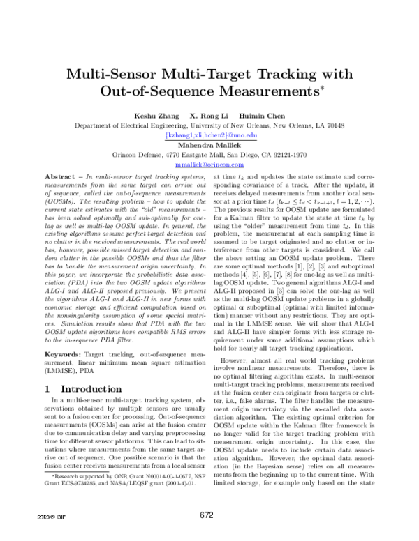 (PDF) Multi-sensor multi-target tracking with out-of-sequence measurements