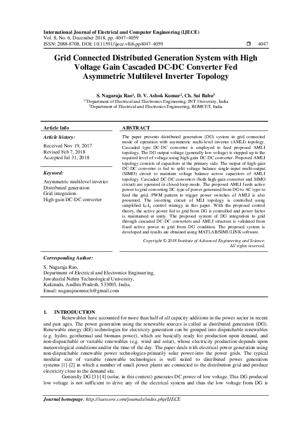 (PDF) Grid Connected Distributed Generation System with High Voltage ...