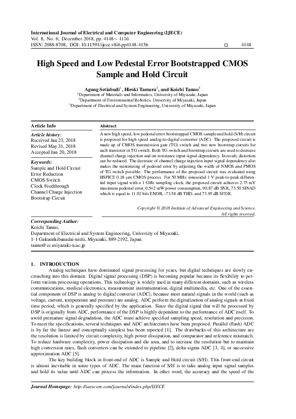 (PDF) High Speed and Low Pedestal Error Bootstrapped CMOS Sample and
