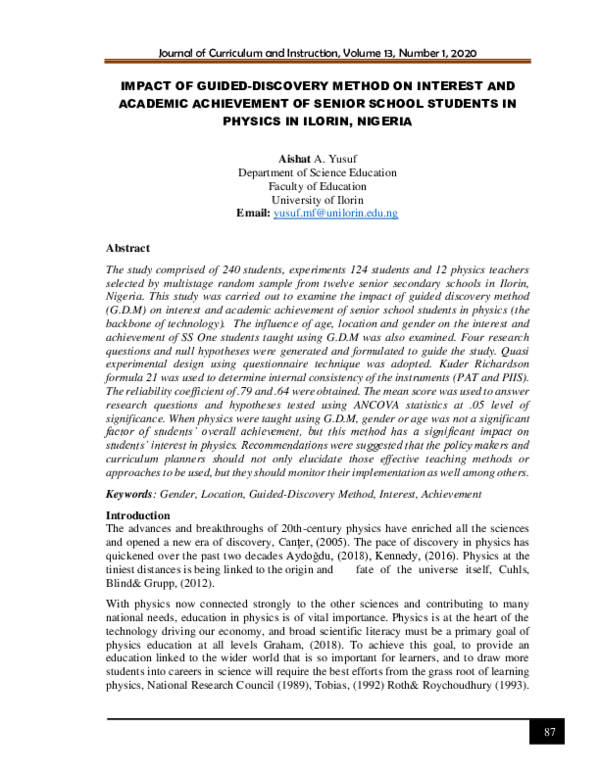 (PDF) IMPACT OF GUIDED-DISCOVERY METHOD ON INTEREST AND ACADEMIC ...