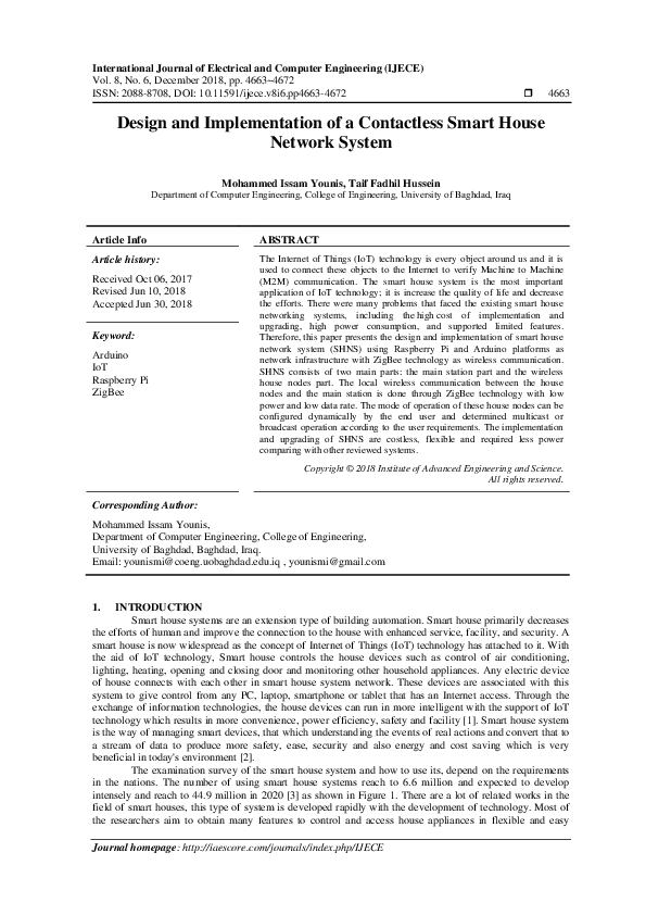 (PDF) Design and Implementation of a Contactless Smart House Network System