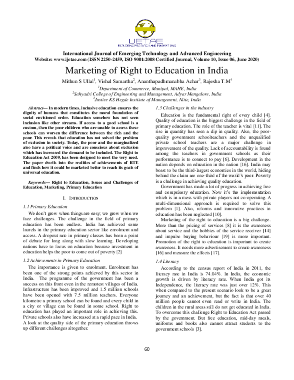 (PDF) Marketing of Right to Education in India