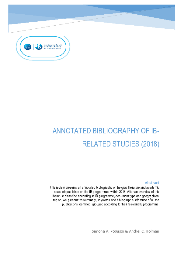 (PDF) ANNOTATED BIBLIOGRAPHY OF IB- RELATED STUDIES (2018