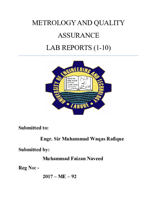(DOC) METROLOGY AND QUALITY ASSURANCE LAB REPORTS (110) Engr