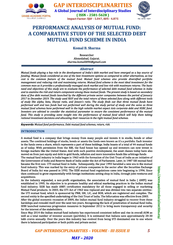 (PDF) PERFORMANCE ANALYSIS OF MUTUAL FUND: A COMPARATIVE STUDY OF THE ...