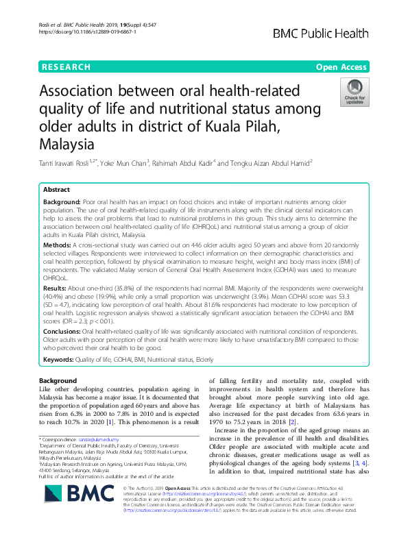 (PDF) Association between oral health related quality of life and ...