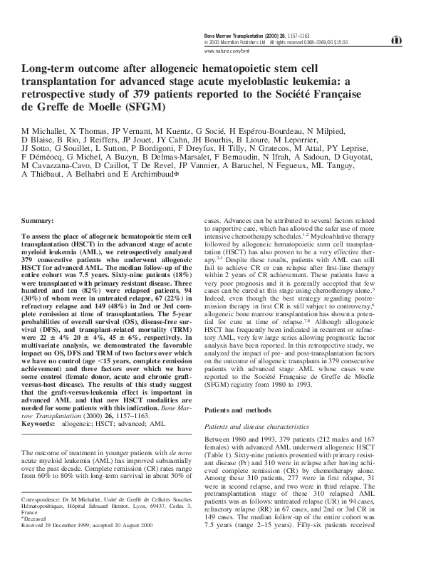(PDF) Long-term outcome after allogeneic hematopoietic stem cell ...