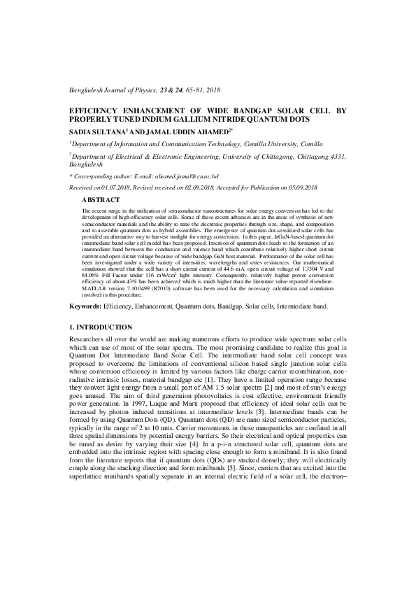 (PDF) Enhanced Efficiency of InGaN Quantum Dot Solar Cells