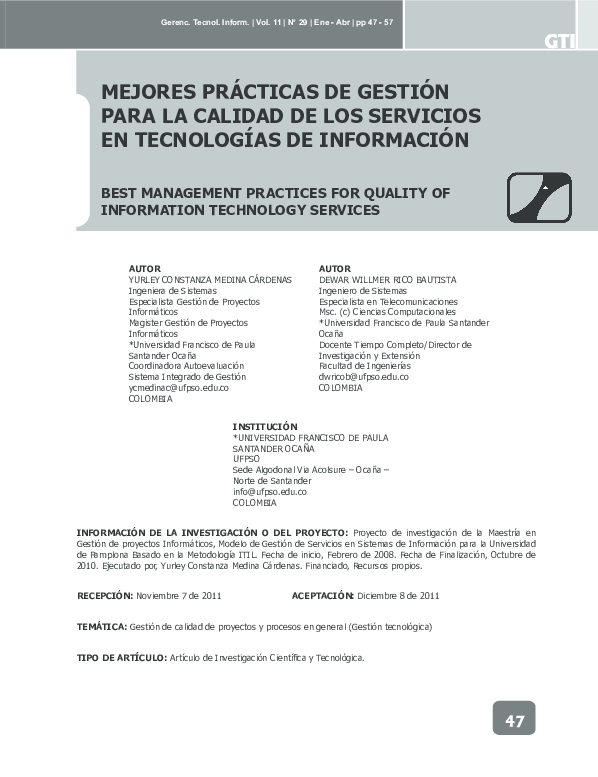 (PDF) MEjORES PRáCTICAS DE GESTIÓN PARA LA CALIDAD DE LOS SERVICIOS EN ...