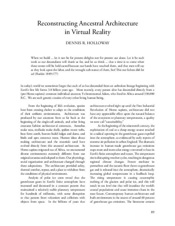 (PDF) Reconstructing Ancestral Architecture in Virtual Reality