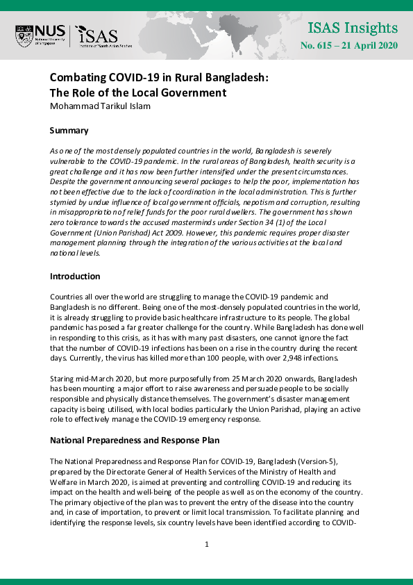(PDF) Combating COVID-19 in Rural Bangladesh: The Role of the Local ...