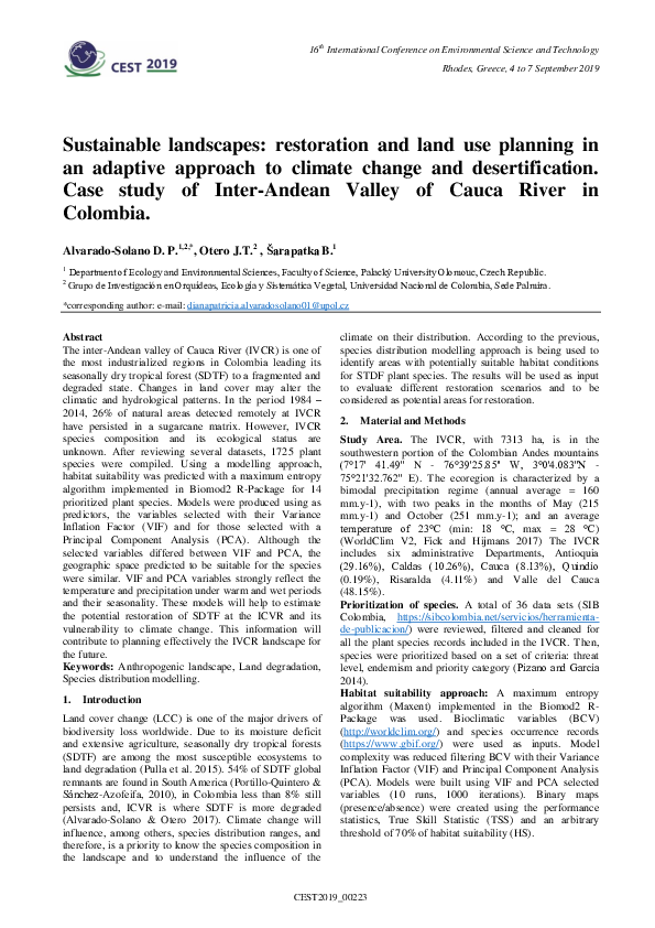 (PDF) Sustainable landscapes: restoration and land use planning in an ...