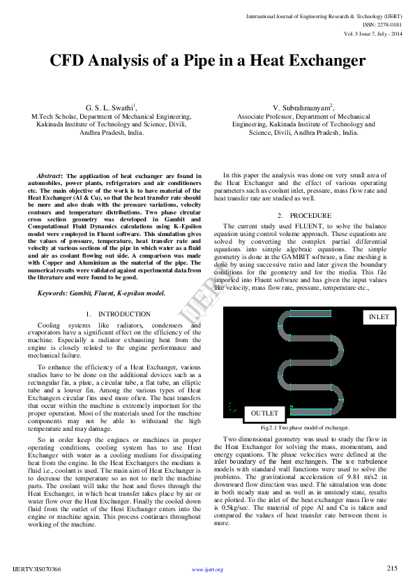 (PDF) CFD Analysis of a Pipe in a Heat Exchanger