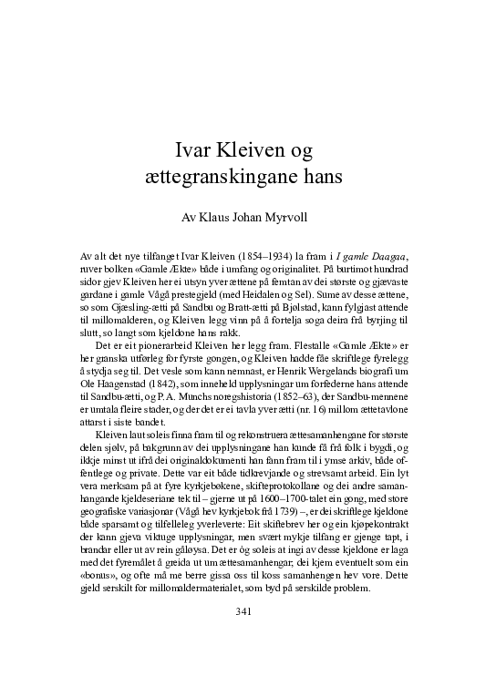 (PDF) Ivar Kleiven og ættegranskingane hans