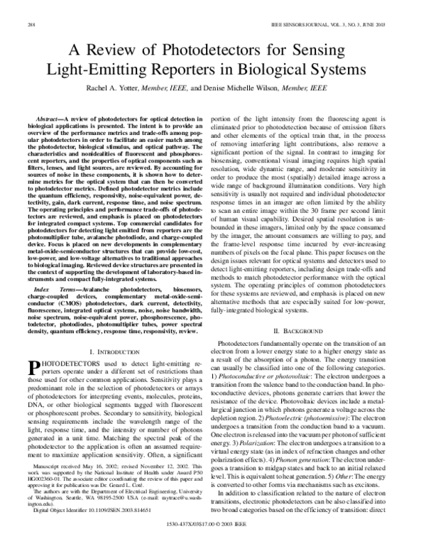 (PDF) A review of photodetectors for sensing lightemitting reporters