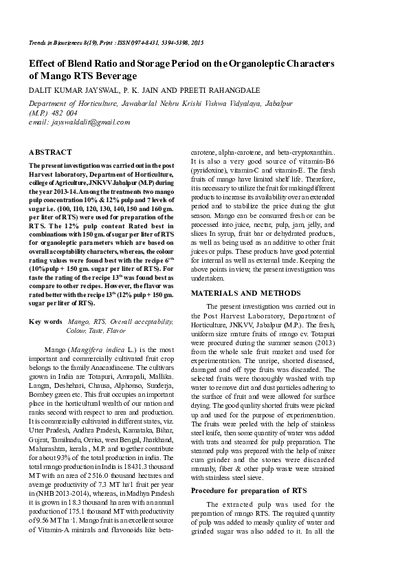(PDF) Effect of Blend Ratio and Storage Period on the Organoleptic ...