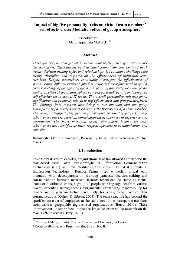 (PDF) Impact of big five personality traits on virtual team members ...