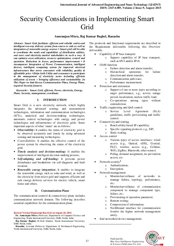 (PDF) Security Considerations in Implementing Smart Grid