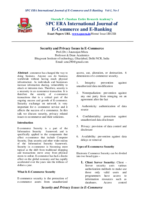 (PDF) Security and Privacy Issues in E-Commerce SPC ERA International ...
