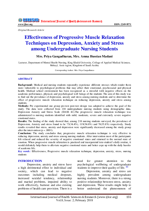 (PDF) Effectiveness of Progressive Muscle Relaxation Techniques on ...