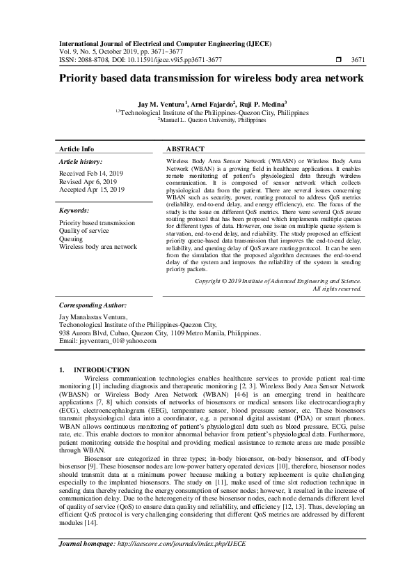 (PDF) Priority based data transmission for wireless body area network