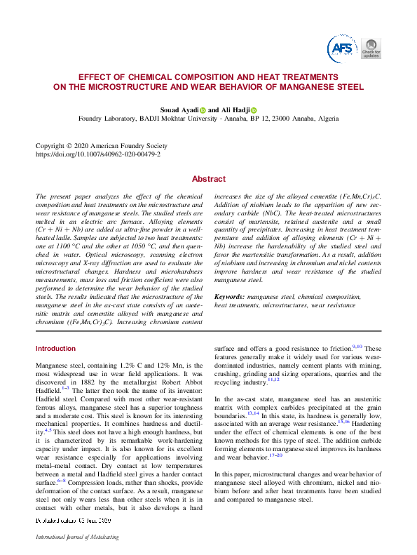 (PDF) EFFECT OF CHEMICAL COMPOSITION AND HEAT TREATMENTS ON THE ...