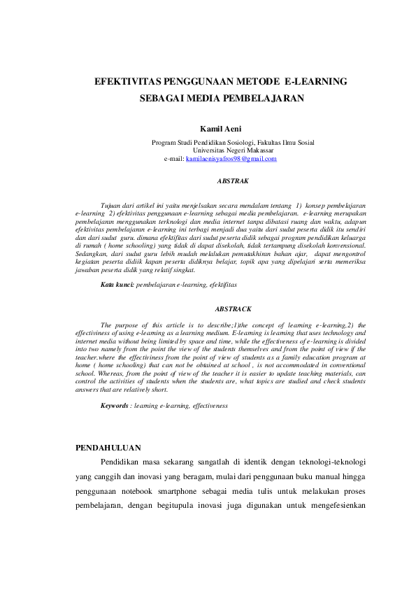 Pdf Efektivitas Penggunaan Metode E Learning Sebagai Media Pembelajaran Kamil Aeni Kamil Aeni Academia Edu
